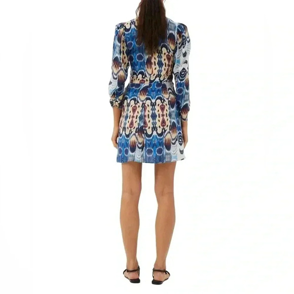 Mariacher Maria Cher Olite Rosario Silk Ruched Short Long Sleeve Mini Dress Blue - Picture 12 of 12